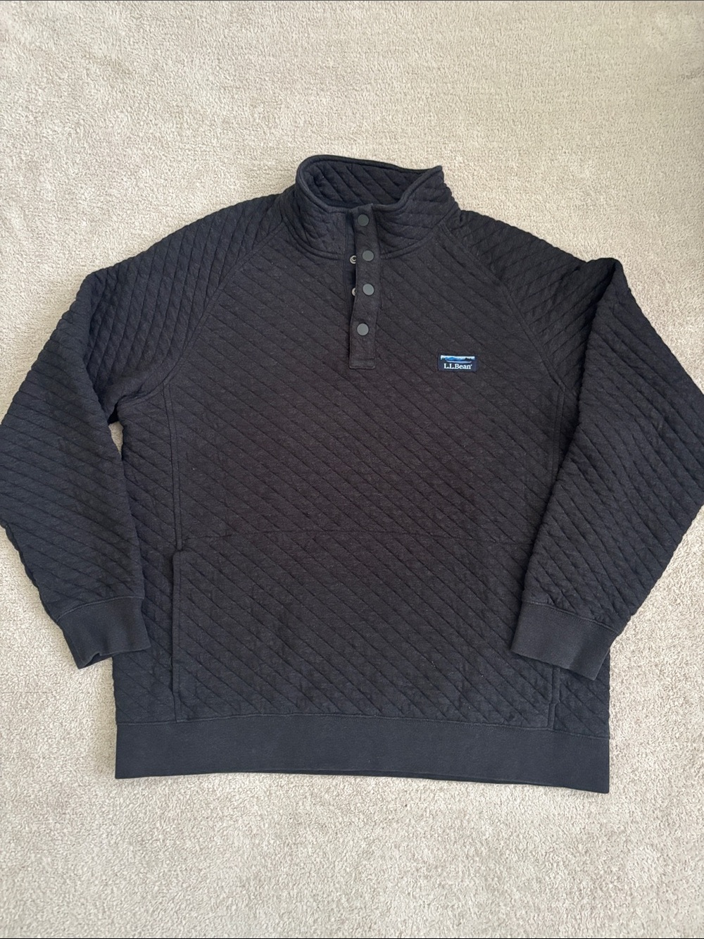 L.L. Bean Black Quilted Snap-Front Pullover